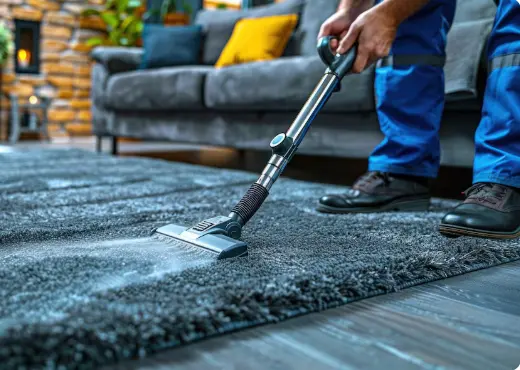 A man is cleaning carpet