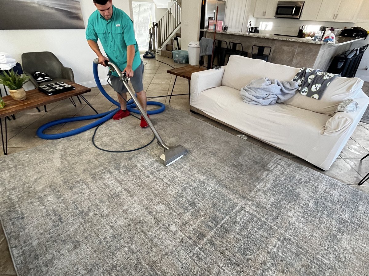 Professional targeted stain treatment on an area rug in Santa Rosa Beach